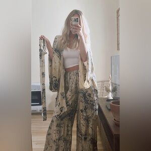 Tie-Dye Wide-Leg Pants & Kimono Silk Set